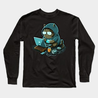 Cat playing computer Long Sleeve T-Shirt